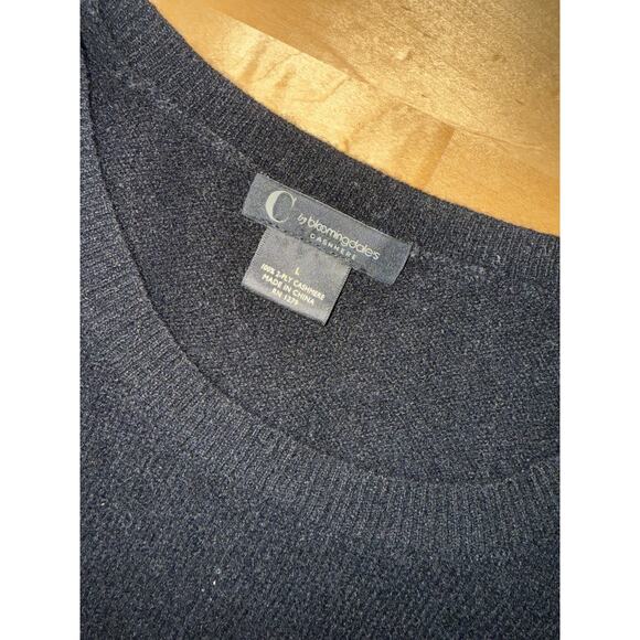 C by Bloomingdales 2Ply Cashmere Sweater Fit Grey Black Stripe Jumper Sweater L - Picture 2 of 2